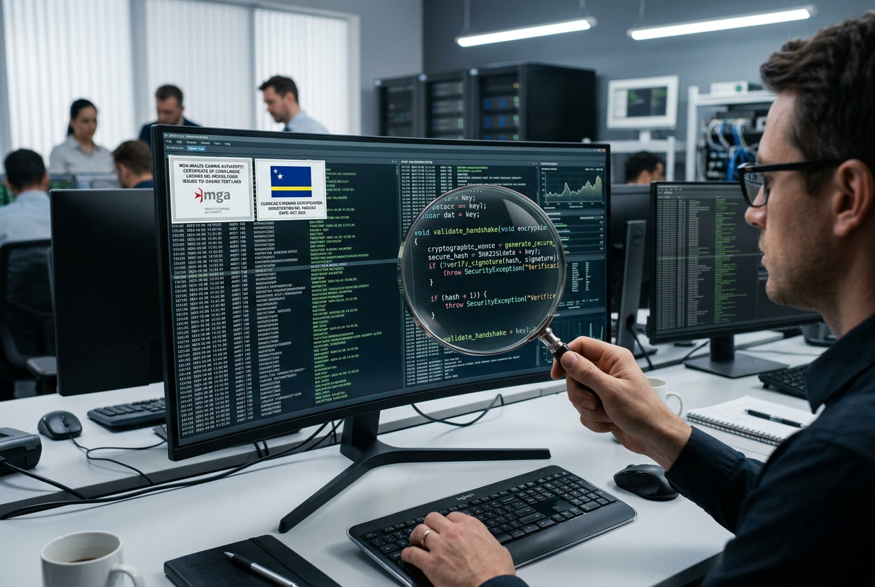 Specjalista iGaming analizujący protokoły bezpieczeństwa i certyfikaty licencyjne kasyn online